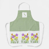 Boerderijgroene geruite monogram met wilde bloemen schort (Voorkant)