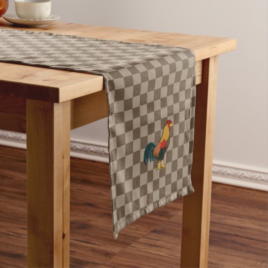 Boerderijhaan Bruine Gingham Tafel Runner Medium Tafelloper (Voorbeeld)