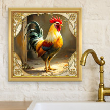 Boerderijhaan Gouden Keramische Tegel