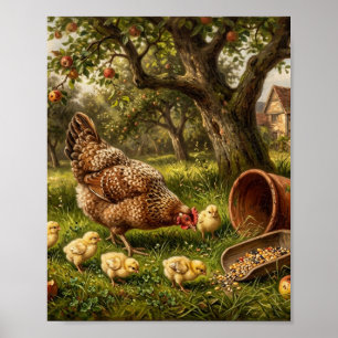 Boerderijhaan Kippen Kuikens II Poster