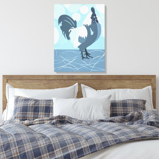 Boerderijhaan Vogel Lente Turquoise-Blauwe Keuken Canvas Afdruk (Insitu (Slaapkamer))