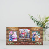 Boerderijhout & hulst 3 foto Kerstkaart (Staand voorkant)