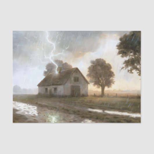 Boerderijhuis Decoupage Blikseminslag Tissuepapier (Voorkant)