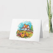 Boerderijhuis met zomerbloemen blanco notitie kaart (Voorkant)