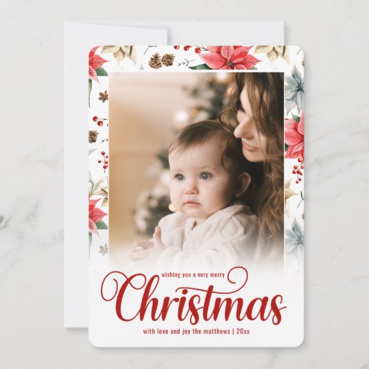 Boerderijhuis Poinsettia Prettig Kerstmis Familie Feestdagenkaart (Voorkant)