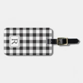 Boerderijhuis Zwarte Buffalo Check Monogram Bagagelabel (Voorkant horizontaal)