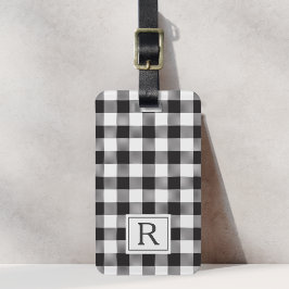 Boerderijhuis Zwarte Buffalo Check Monogram Bagagelabel