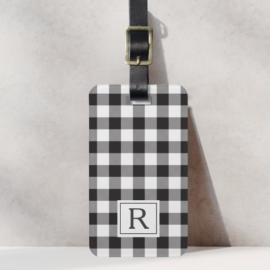 Boerderijhuis Zwarte Buffalo Check Monogram Bagagelabel