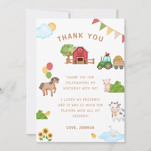 Boerderijhuisdieren Tractor Schuur Verjaardag Beda Bedankkaart (Voorkant)