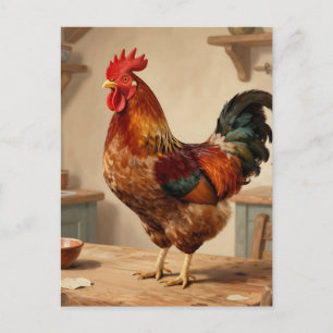 Boerderijkeuken met trotse haan briefkaart