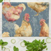 Boerderijkippen en botanisch patroonontwerp theedoek (Gevouwen)