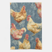 Boerderijkippen en botanisch patroonontwerp theedoek (Verticaal)