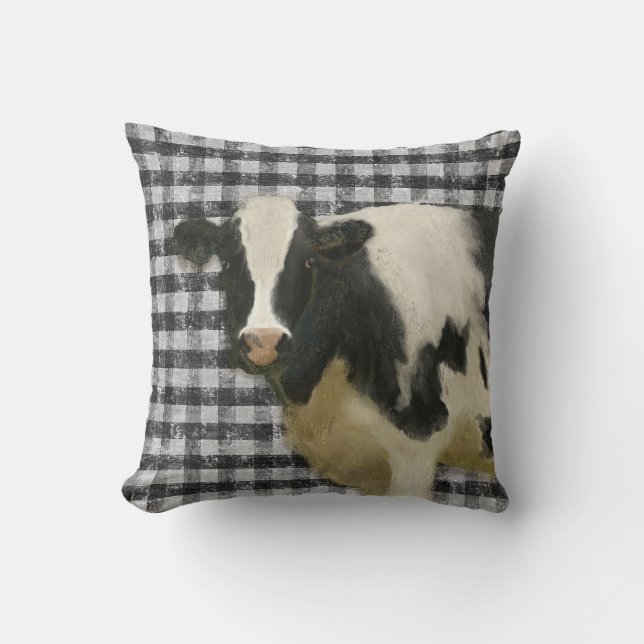 Boerderijkoe Rustieke Landelijke Zwart-Wit Chic Kussen (Voorkant)