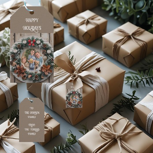 Boerderijkrans Aanpasbare Familie Kerstmis Cadeaulabel