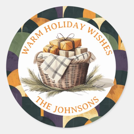 Boerderijmand met kerstcadeaus ronde sticker (Voorkant)