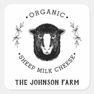 Boerderijnaam   Krans   Schapenkaasmelk   Vintage Vierkante Sticker