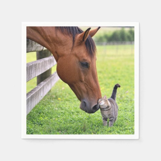 Boerderijpaard met tabbykat servet (Voorkant)