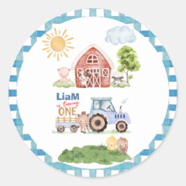 Boerderijplezier 1e verjaardag ronde sticker
