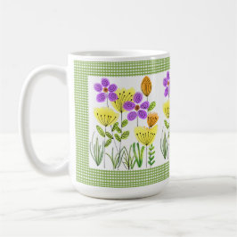 Boerderijstijl Bloemen met Groene Gingham Koffiemok
