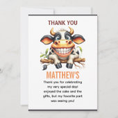 Boerderijthema 1e verjaardag Cute Crazy Cow Bedankkaart (Voorkant)