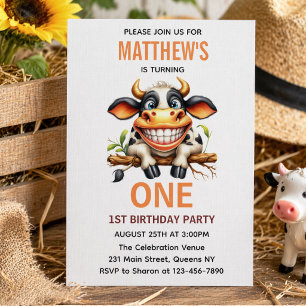 Boerderijthema Cute Crazy Cow 1e Verjaardag Kaart