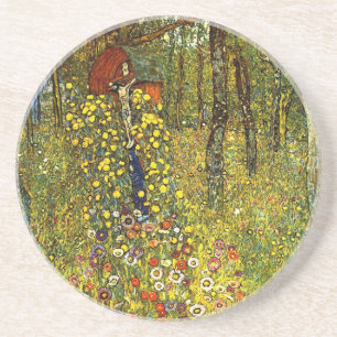 Boerderijtuin met crucifix door Gustav Klimt Zandsteen Onderzetter