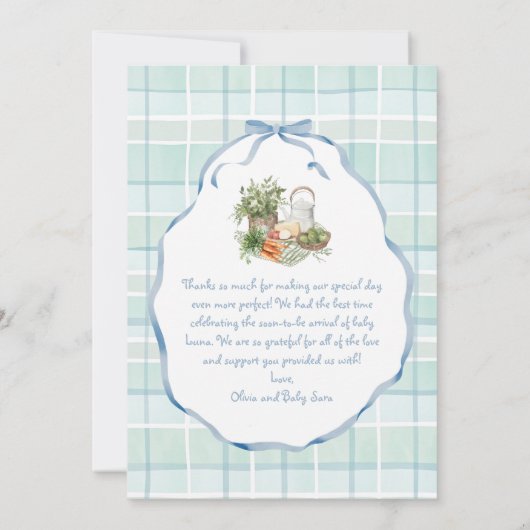 Boeren brengen lokaal geteeld Blue Bow Baby shower Bedankkaart (Achterkant)