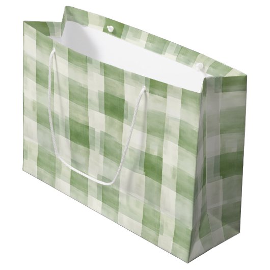 Boeren groene crème geruite bruiloftsborrel groot cadeauzakje (Voorkant Gekanteld)