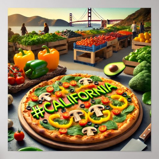 Boeren in Californië verkopen vegetarische pizza Poster (Voorkant)