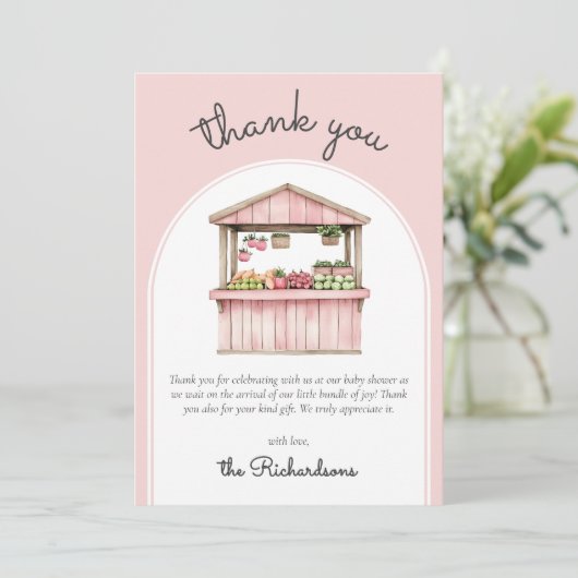 Boeren Market Girl Baby shower Dank u kaart (Staand voorkant)