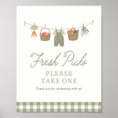 Boeren Markt Baby shower Fresh Picks Favors Sign Poster (Voorkant)