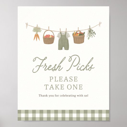 Boeren Markt Baby shower Fresh Picks Favors Sign Poster (Voorkant)