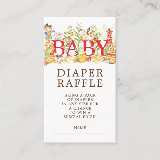 Boeren Markt Baby shower Luier Raffle Ticket Informatiekaartje (Voorkant)