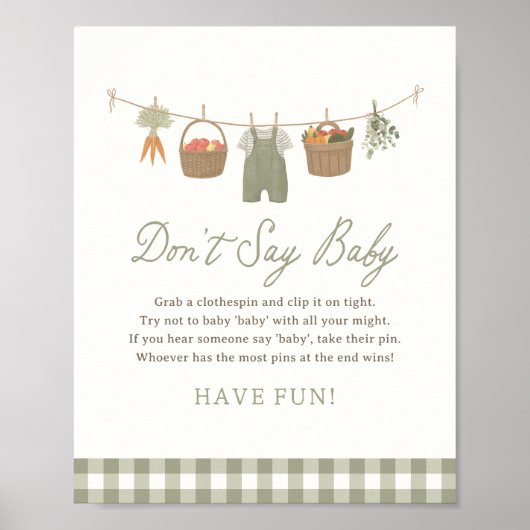 Boeren markt Baby shower niet zeggen Baby teken Poster (Voorkant)