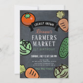 Boeren Markt Chalkboard 1e Verjaardag Uitnodiging (Voorkant)