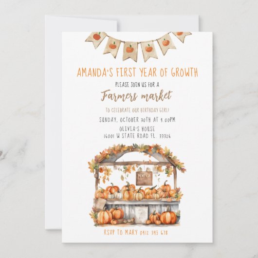 Boeren Markt Eerste Jaar Groei Verjaardag Kaart (Voorkant)