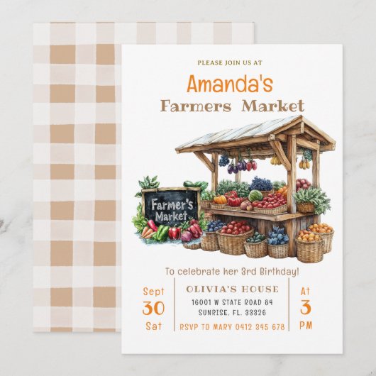 Boeren Markt Groen Groenten Fruit Verjaardag Kaart (Voorkant / Achterkant)