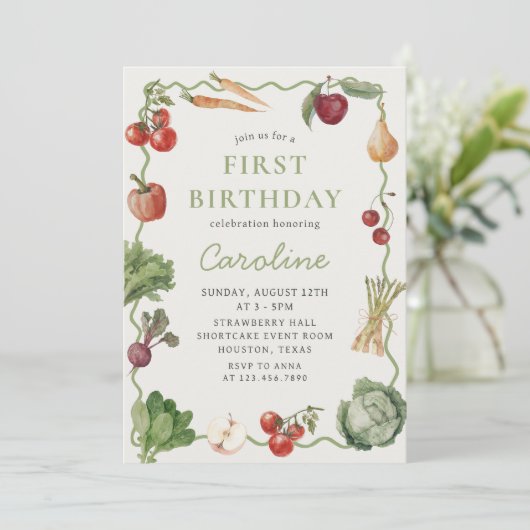 Boeren Markt Groente Verjaardag Uitnodiging (Staand voorkant)