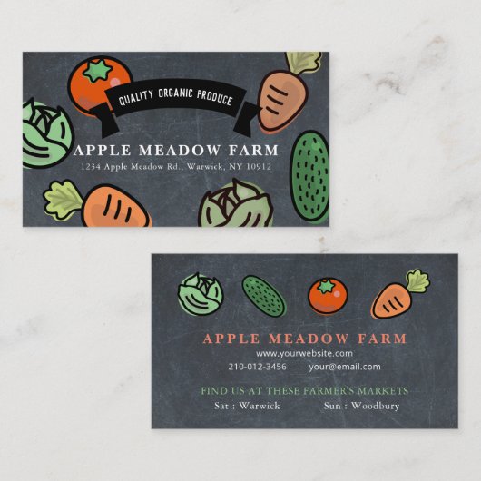 Boeren Markt Groenten Boerderij Krijtbord Visitekaartje (Voorkant / Achterkant)