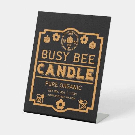 Boeren Markt Honing Kaarsen Reclamebord Met Voetstuk (Voorkant)