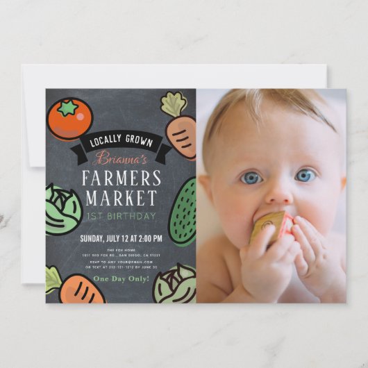 Boeren Markt Krijtbord Foto 1e verjaardag Kaart (Voorkant)