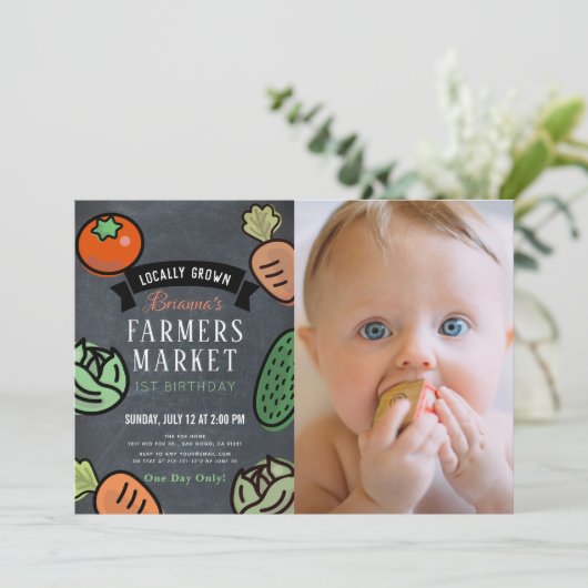 Boeren Markt Krijtbord Foto 1e verjaardag Kaart (Staand voorkant)