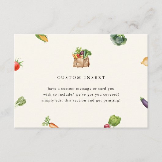 Boeren markt lokaal geteeld Baby shower op maat Informatiekaartje (Voorkant)