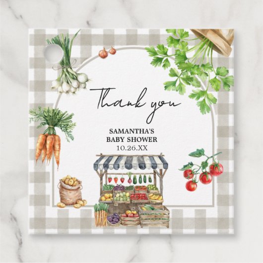 Boeren markt lokaal geteeld Baby shower plein Bedankjes Labels (Voorkant)