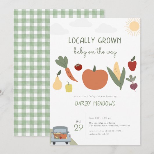 Boeren markt lokaal geteeld Baby shower uitnodigen Kaart (Voorkant / Achterkant)