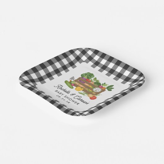 Boeren Markt Plantaardige Krat Gingham Baby shower Papieren Bordje (Gebogen)