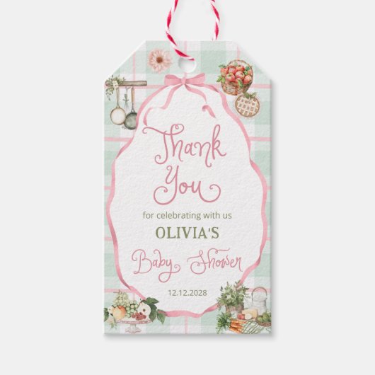 Boeren Markt Roze Meisje Baby shower Bedankt Cadeaulabel (Voorkant)