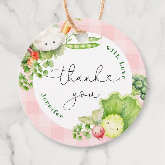 Boeren markt roze meisje verjaardag dank u bedankjes labels (Voorkant)