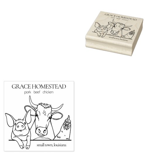 Boeren Markt Varken Koe Kip Voeg naam toe Rubberstempel (Gestempeld)