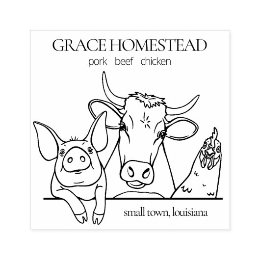 Boeren Markt Varken Koe Kip Voeg naam toe Rubberstempel (Afrduk)